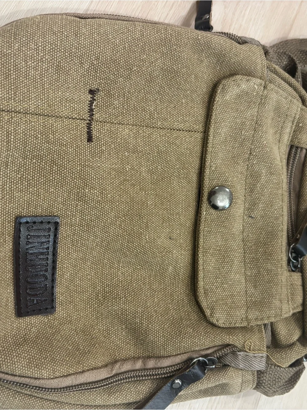 Olive Green Canvas Crossbody Bag Spacious Snap Closure